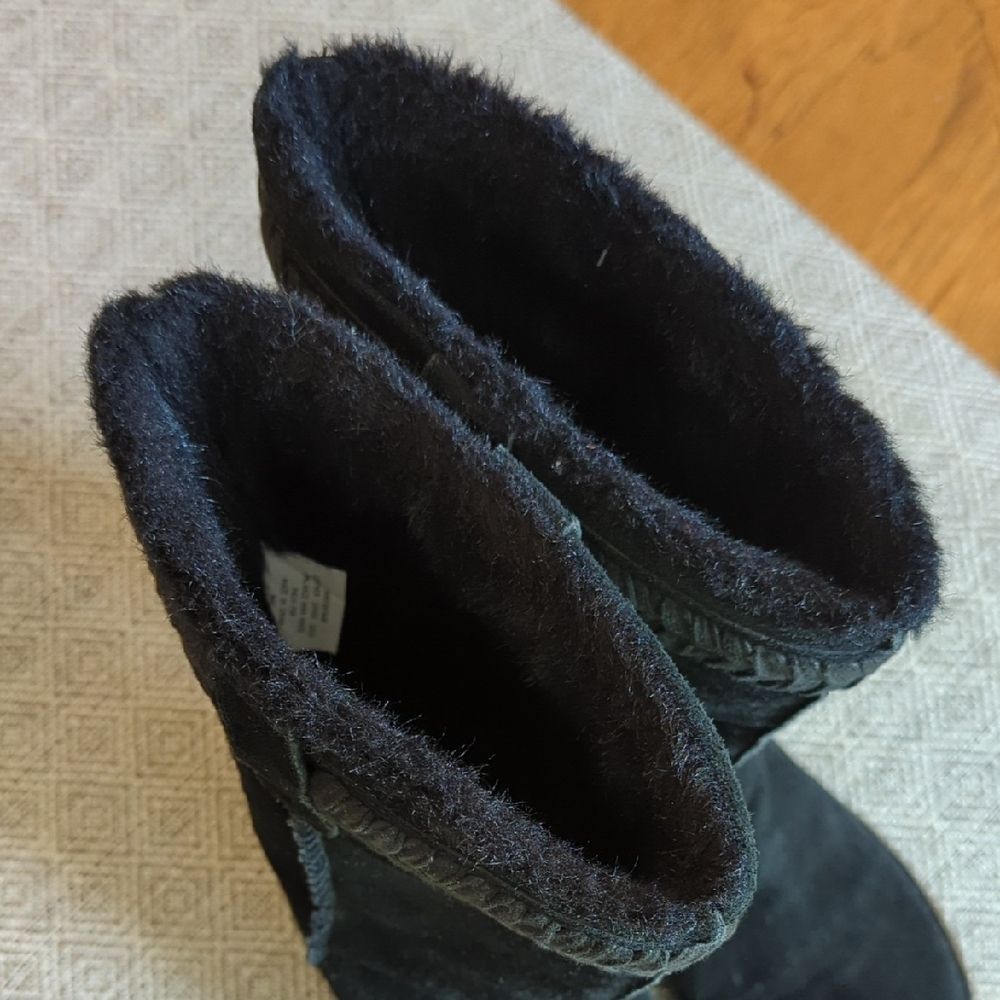 Nine West Vintange American Collection Black Suede Boots Faux Fur Trim - Picture 6 of 9